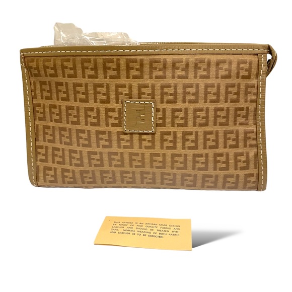 FENDI Vintage Zucchino FF Logo Monogram Coated Canvas Clutch - Picture 1 of 15